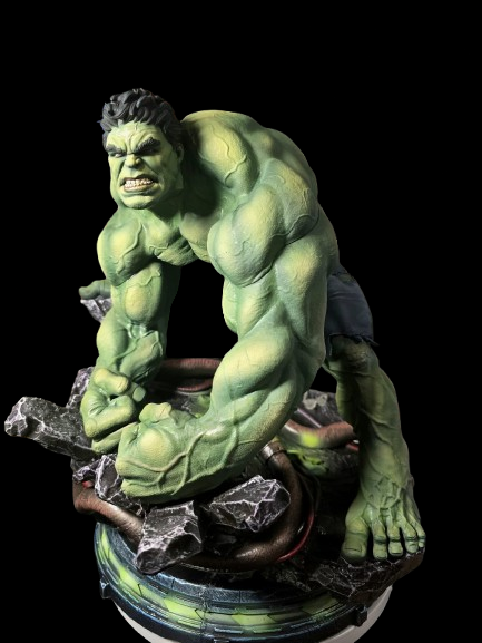 Hand-painted Hulk on a rubble and machinery display base
