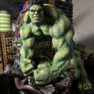Hand-painted Hulk resin statue on a detailed rubble and machinery display base